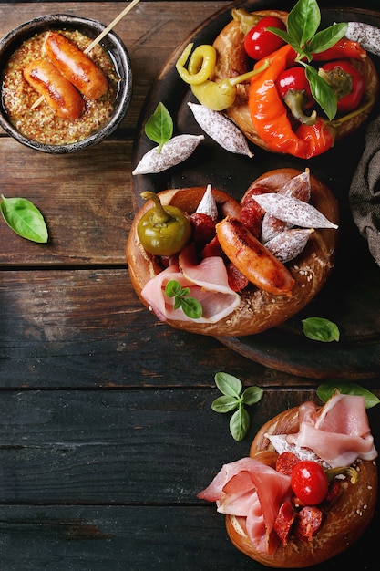 Variety of meat snacks in pretzels