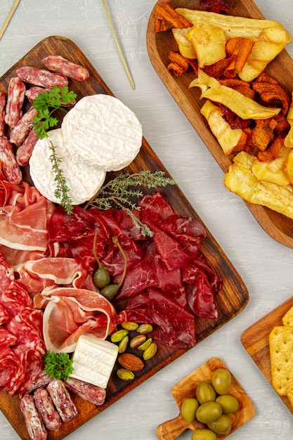 Variety of meat on a wooden board