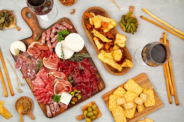 Variety of meat on a wooden board