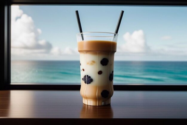 Variety of milk bubble tea in tall glasses