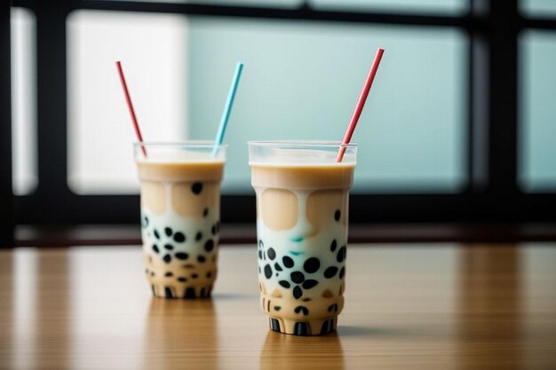 Variety of milk bubble tea in tall glasses