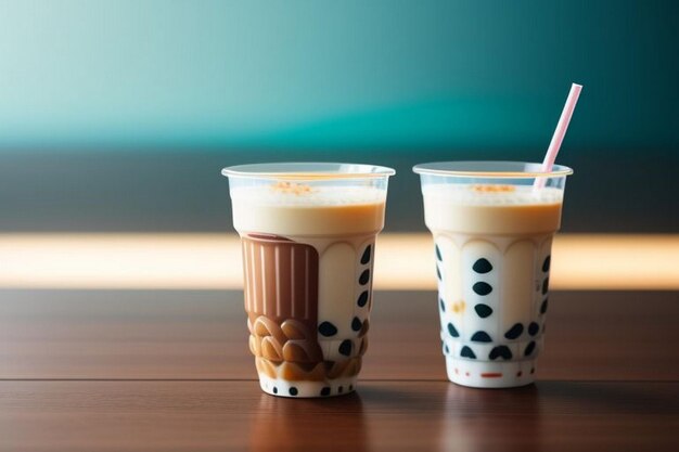 Variety of milk bubble tea in tall glasses