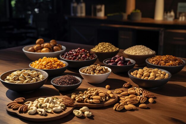 Photo a variety of nuts are on a table with other foods