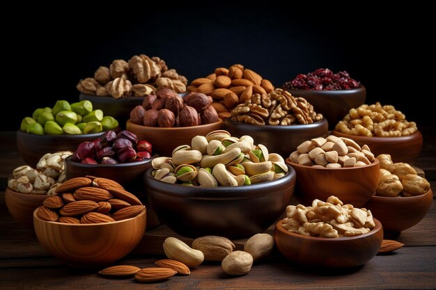 Photo a variety of nuts including almonds nuts and nuts