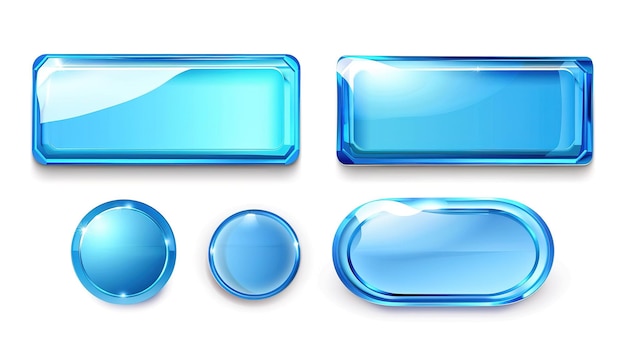 Фото Разнообразие синих стеклянных кнопок и баннеров для веб-дизайна