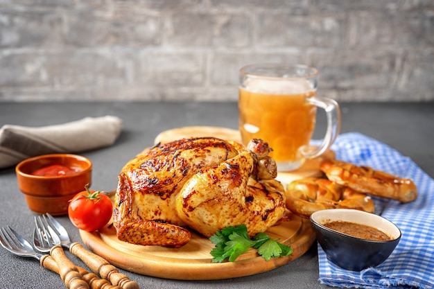 Photo variety of oktoberfest food on rustic background