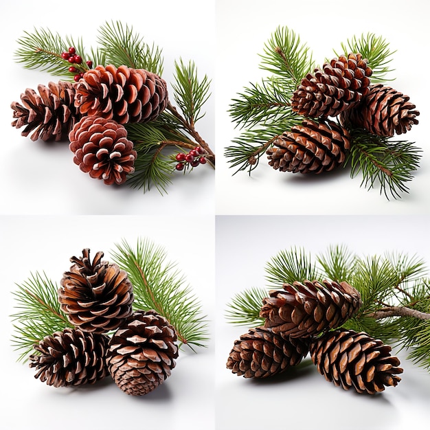 Variety of pine cones and fir cones on a clean white background