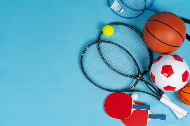 Variety of rackets and balls
