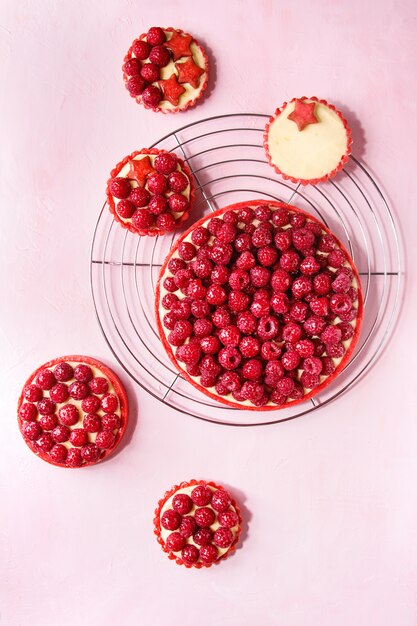 Variety of raspberry tarts