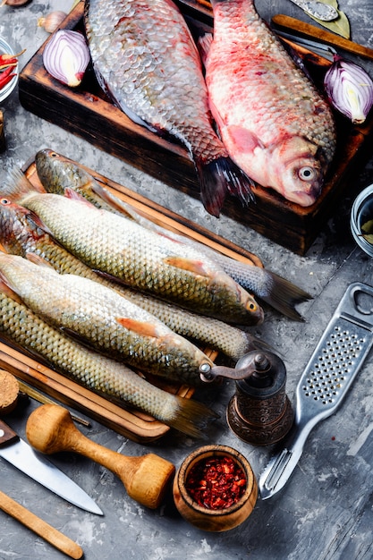 Variety of raw fresh fish