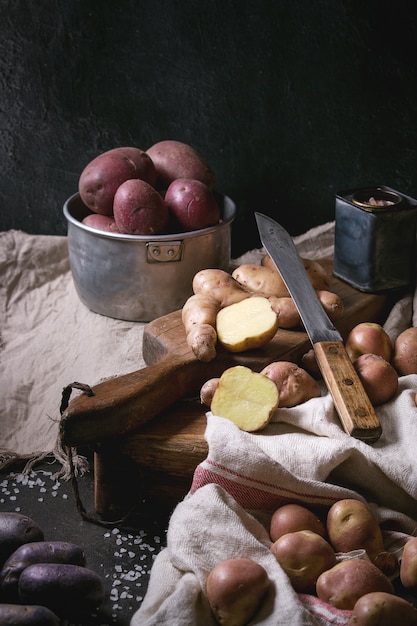 Variety of raw potatoes