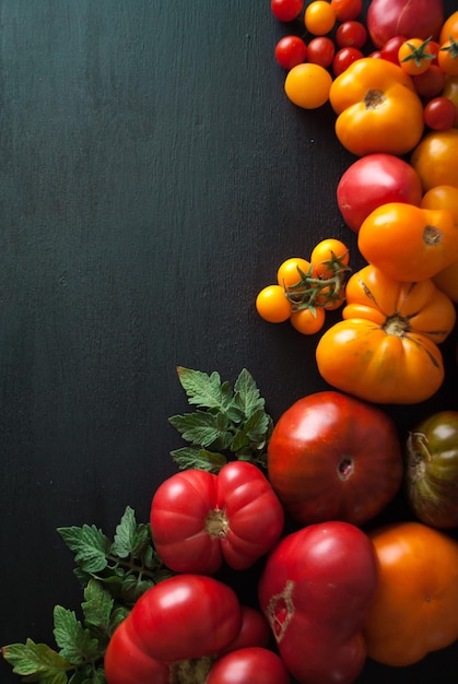 variety of ripe colourful organic tomatoes