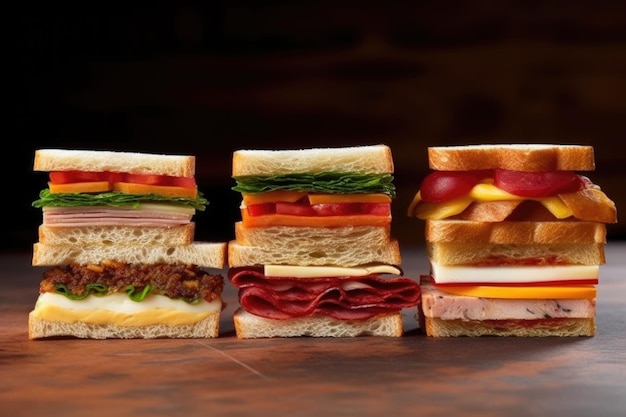 Variety of sandwiches in different stages of assembly created with generative ai