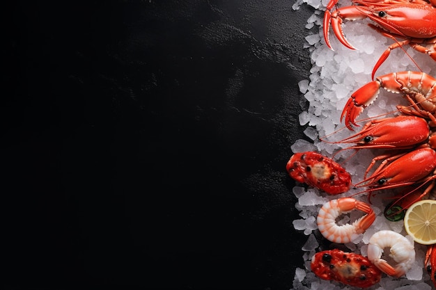 Variety of seafood on a fishing net