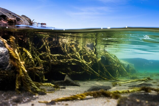 A variety of seaweed in shallow water