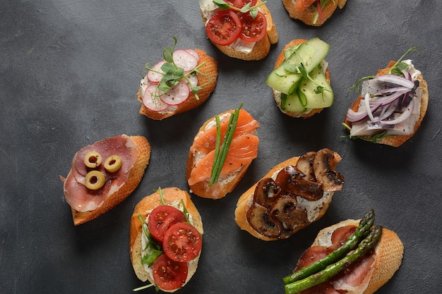 Variety of small bruschetta