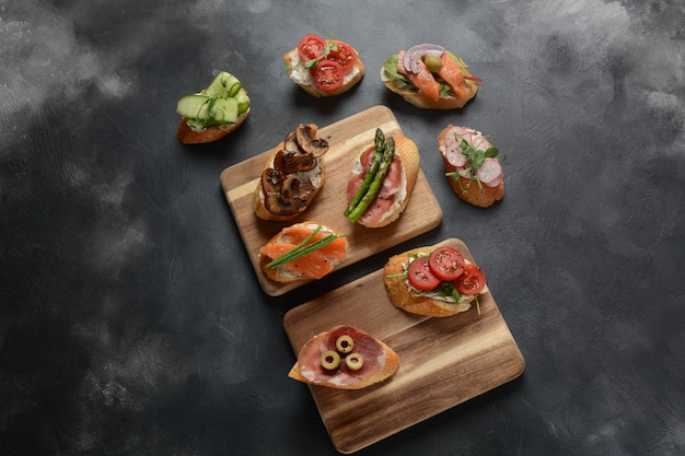 Variety of small bruschetta