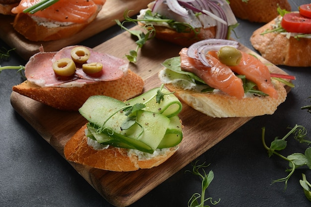 Variety of small bruschetta