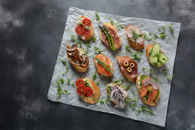 Variety of small bruschetta