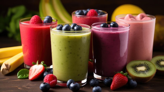 A variety of smoothies are on display.