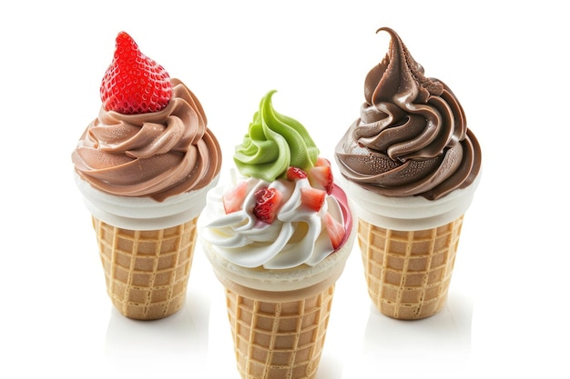 円<unk>の白い背景の様々なソフトサーブアイスクリーム