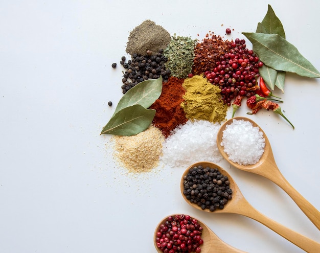 Variety of spices and herbs on kitchen