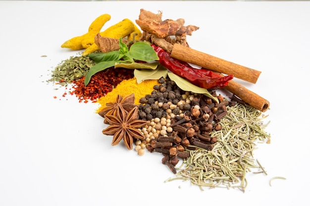 Variety of spices and herbs on kitchen