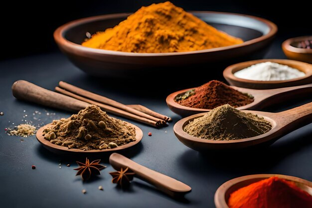 a variety of spices including one that is orange and the other is orange.