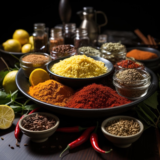 a variety of spices including one that says curry.
