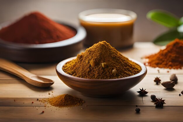 Variety of spices on kitchen table