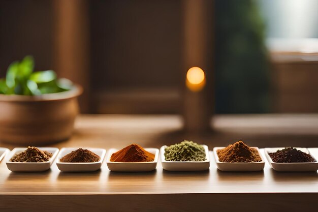 Variety of spices on kitchen table