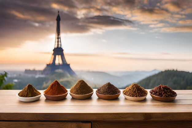 Variety of spices on kitchen table