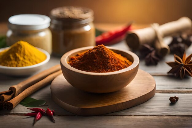 Variety of spices on kitchen table