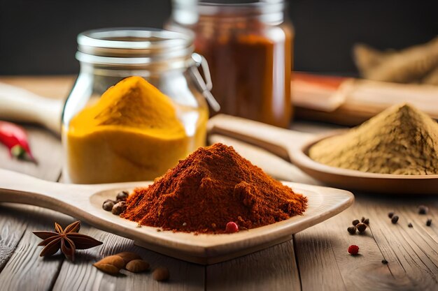 Variety of spices on kitchen table