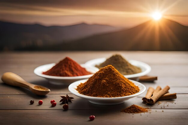 Variety of spices on kitchen table