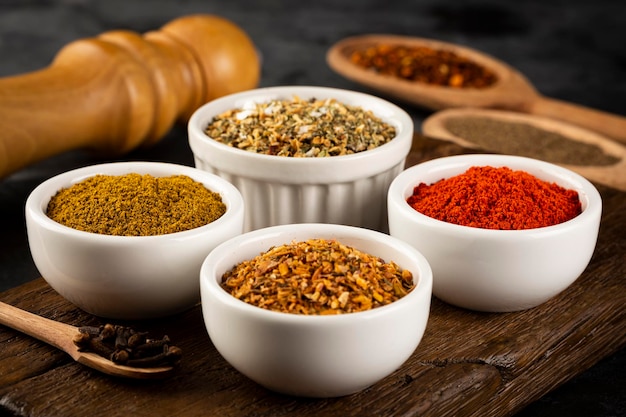 Variety of spices and seasonings on the table