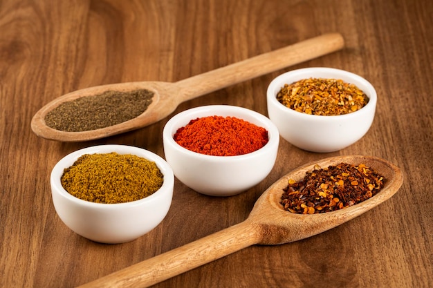 Variety of spices and seasonings on the table