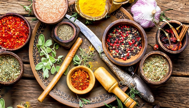 A variety of spices on a tray