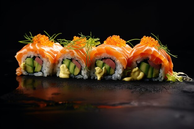 Variety of sushi rolls isolated on grey table