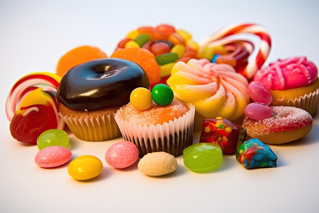 A variety of sweets are on a table