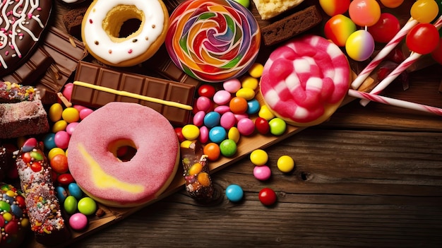 A variety of sweets are on a table.