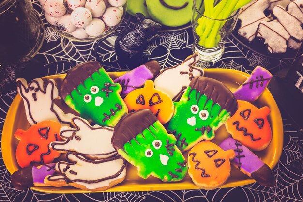 Variety of sweets prepared as Halloween treats.