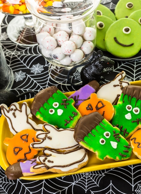 Photo variety of sweets prepared as halloween treats.