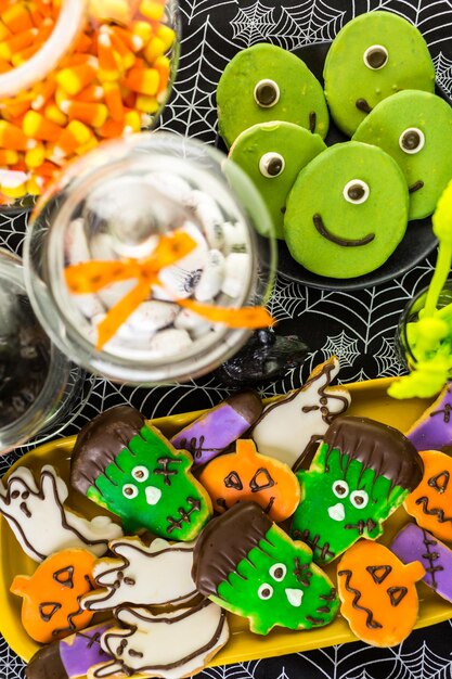 Variety of sweets prepared as halloween treats