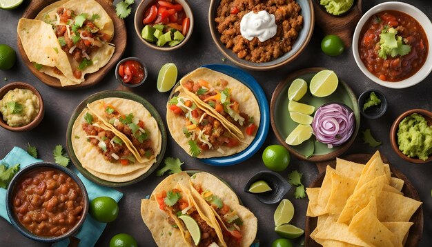 Photo a variety of tacos are displayed on a table