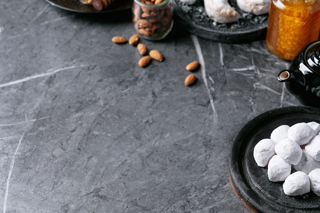 Variety of traditional Greek sweets cookies