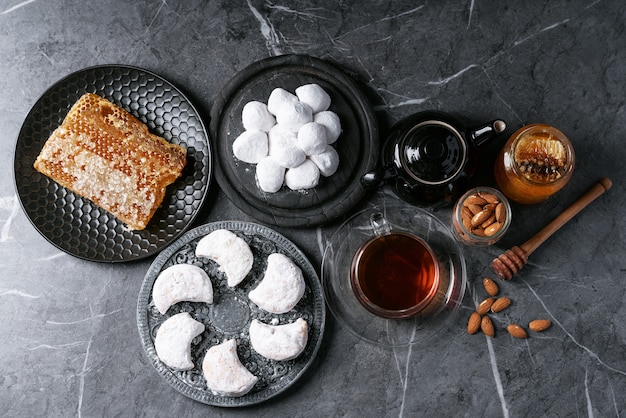 Variety of traditional Greek sweets cookies