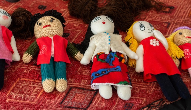 Variety of traditional rag dolls were dressed up in ethnic clothes