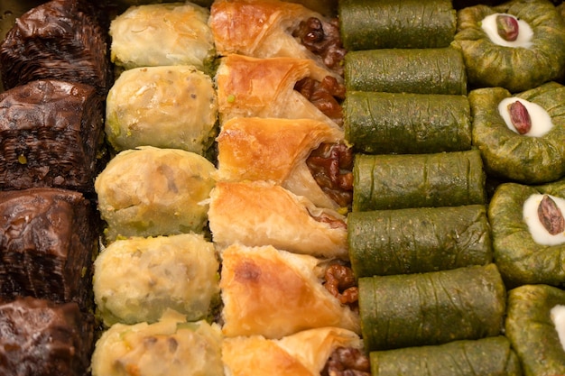 A variety of turkish sweet baklava Walnut baklava