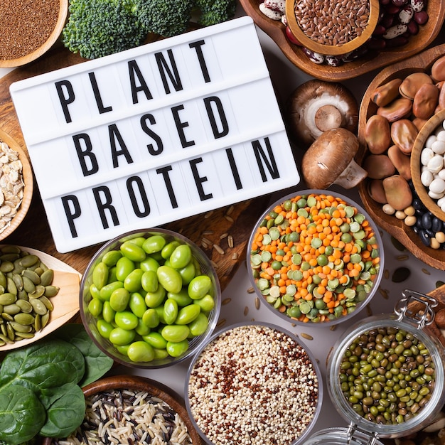 variety of vegan plant based protein food legumes lentils beans